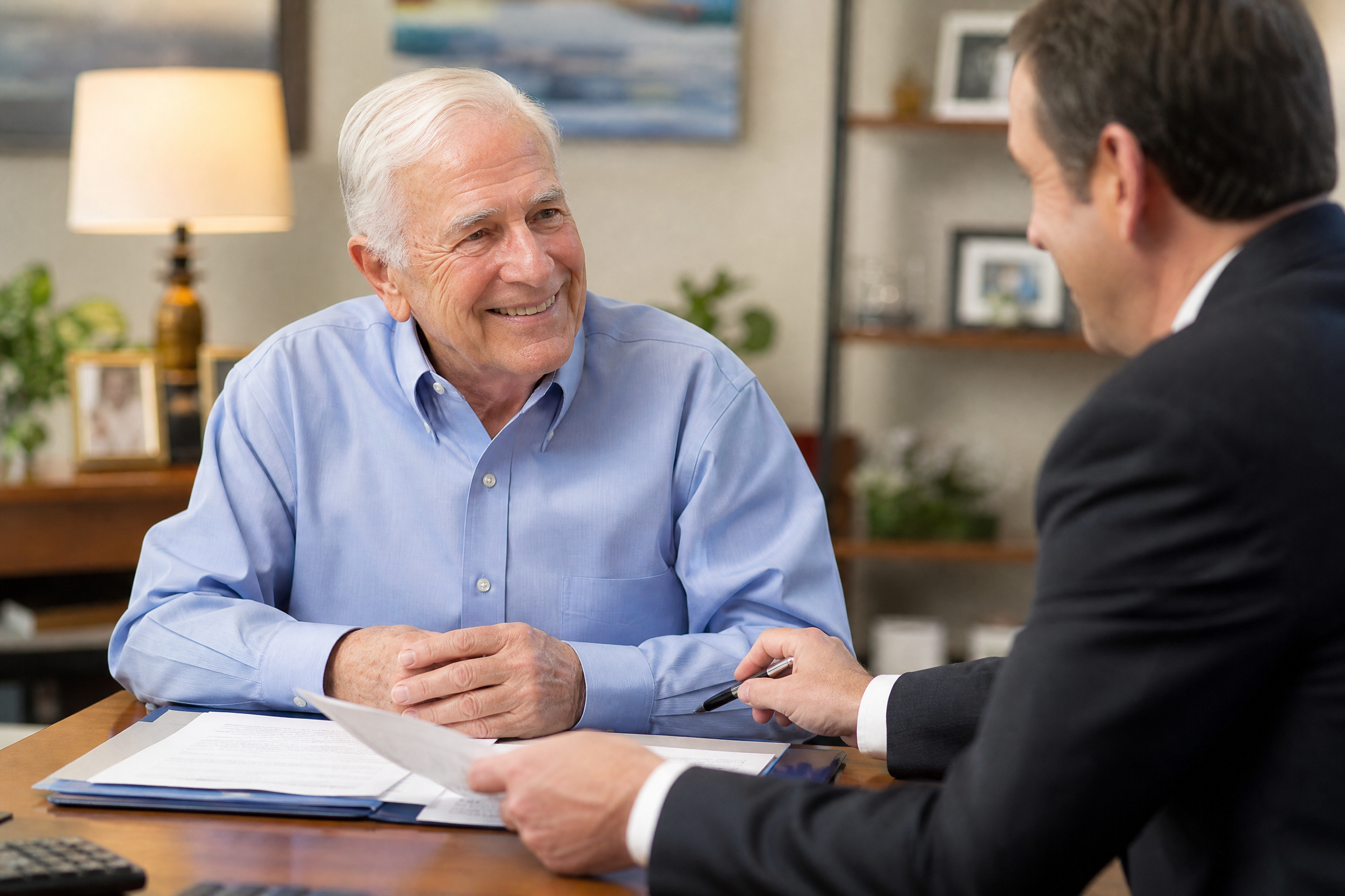 Senior man reviewing Medicare options with a licensed insurance agent